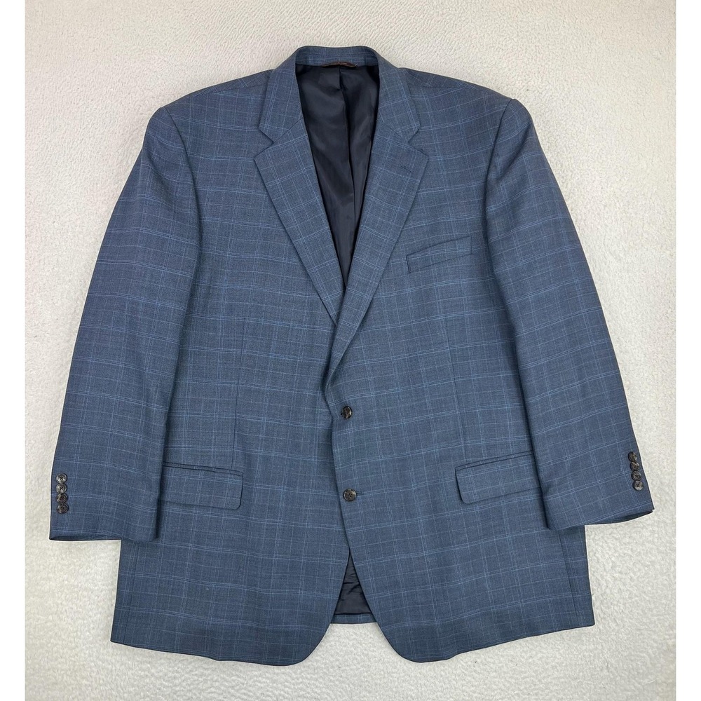 Oak Hill Blazer Mens 54L Big & Tall Blue Plaid Wool Sport Coat 2 Button Jacket